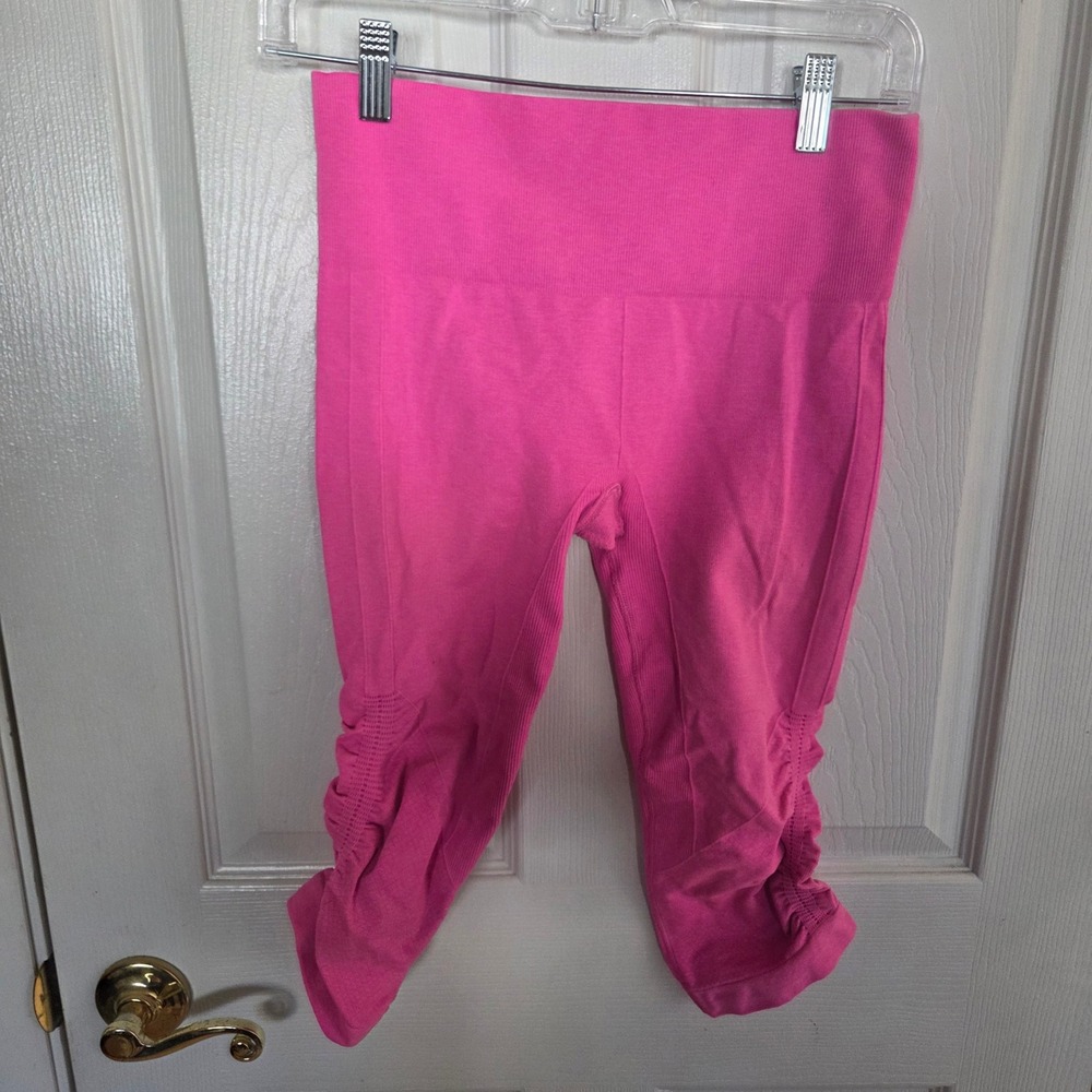 Lululemon Ebb To Street Crop Pink Ruched Seamless Yoga Leggings Size L Athletic